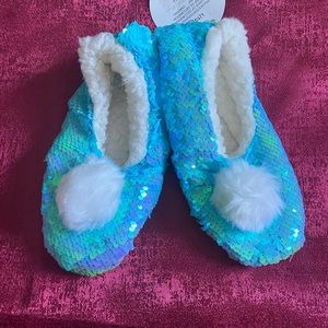 Girls teal blue sequins slippers